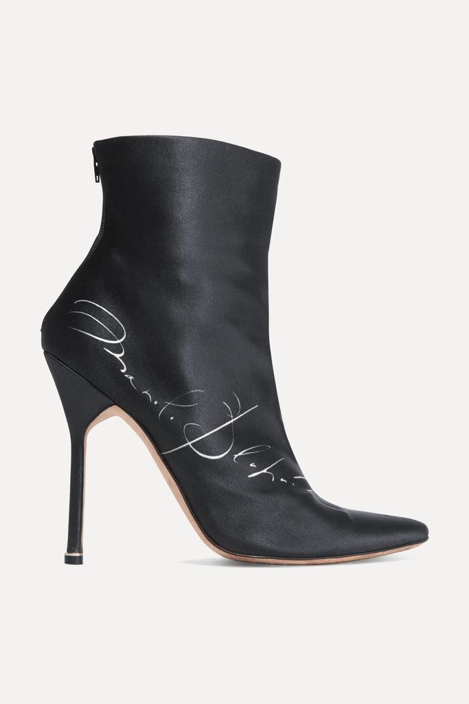 + Manolo Blahnik Printed Satin Ankle Boots - Black