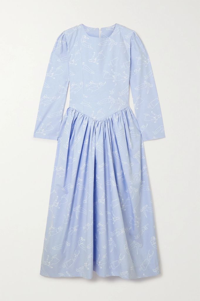 + The Vanguard Miss Lucie Printed Cotton-chambray Midi Dress - Sky blue