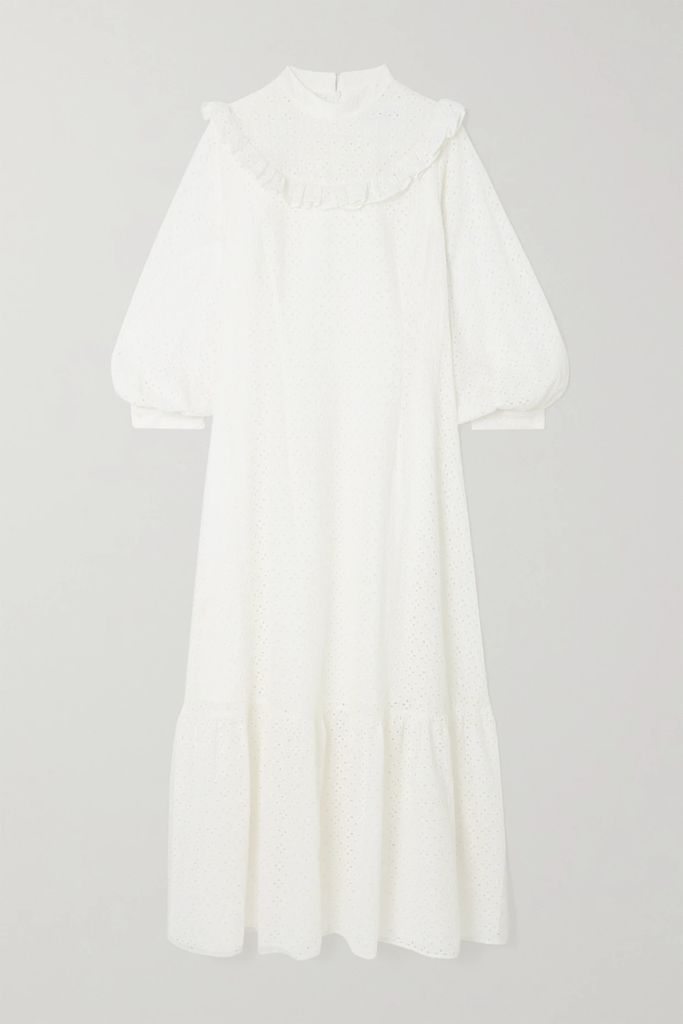 + The Vanguard + Net Sustain Miss Celie Ruffled Broderie Anglaise Cotton Dress - White