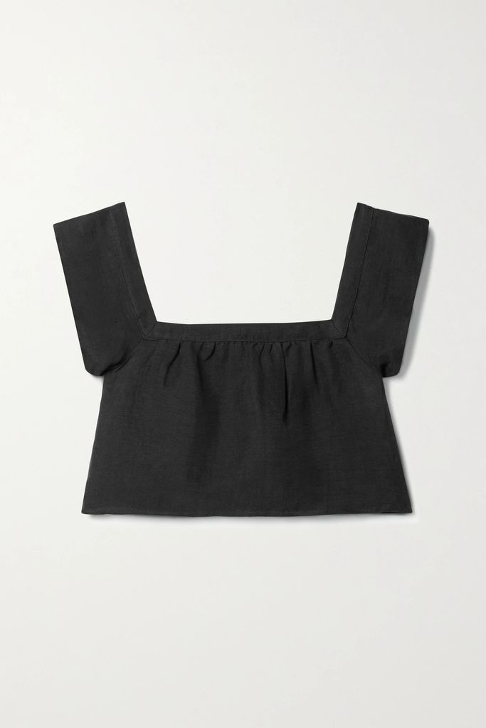 + Net Sustain The Flutter Cropped Linen And Cupro-blend Top - Black