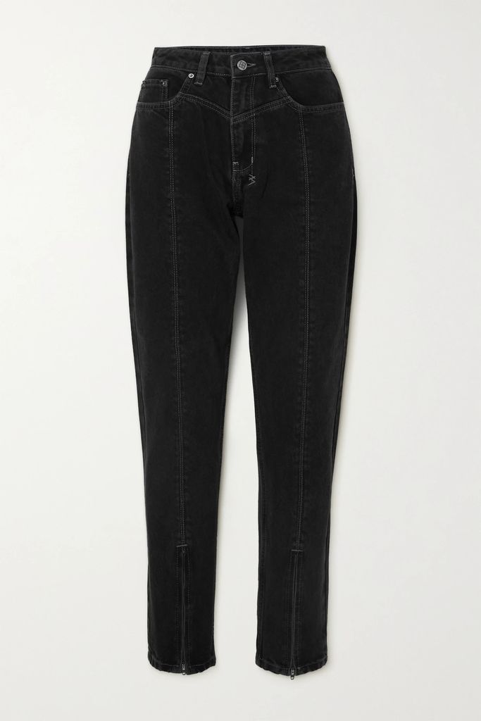 New Wave Zip-detailed High-rise Slim-leg Jeans - Black