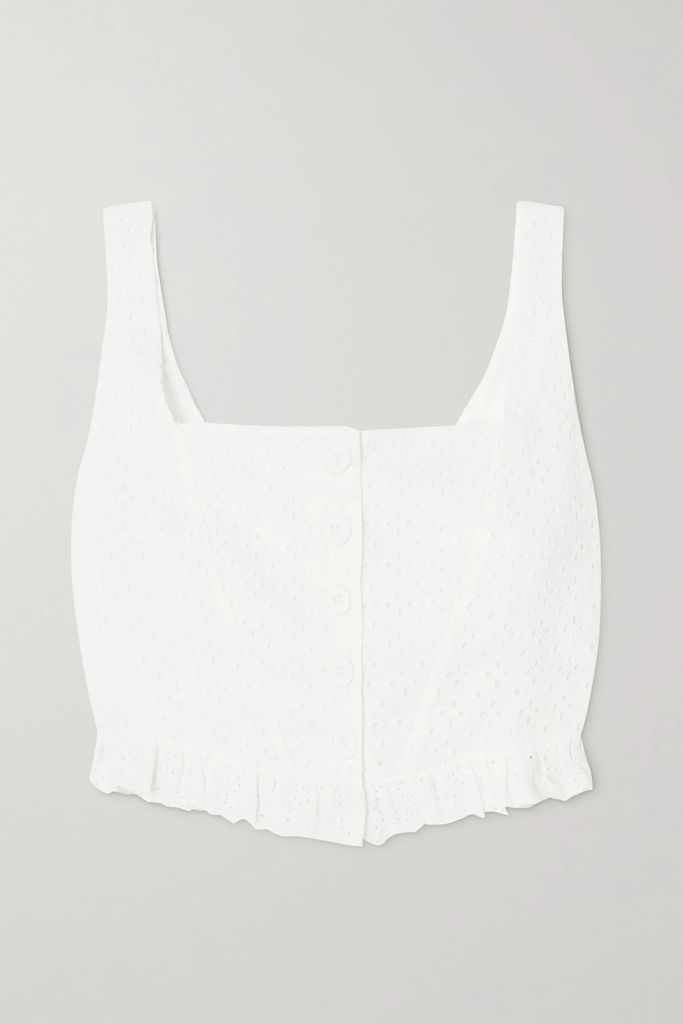 + The Vanguard + Net Sustain Cropped Ruffled Broderie Anglaise Cotton Top - White