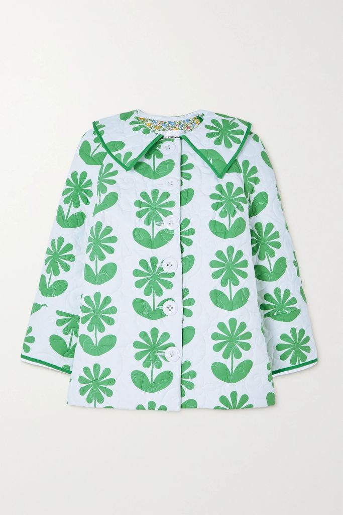 Gugu Quilted Floral-print Cotton Jacket - Green