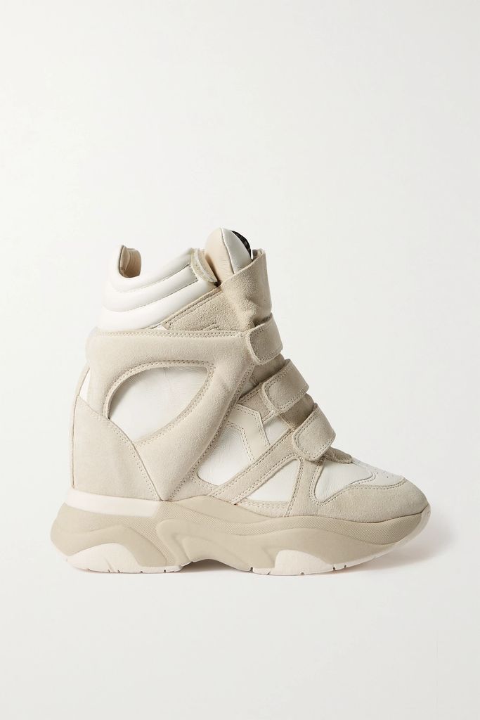 Baskee Leather And Suede High-top Wedge Sneakers - White