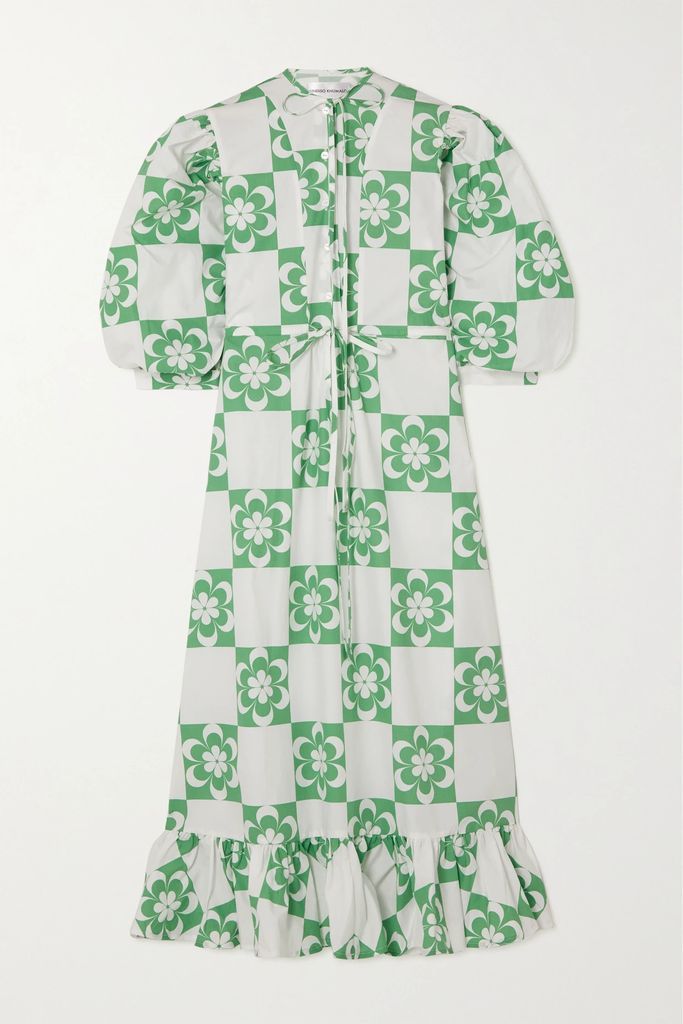 Bridgette Ruffled Floral-print Cotton-poplin Midi Dress - Green