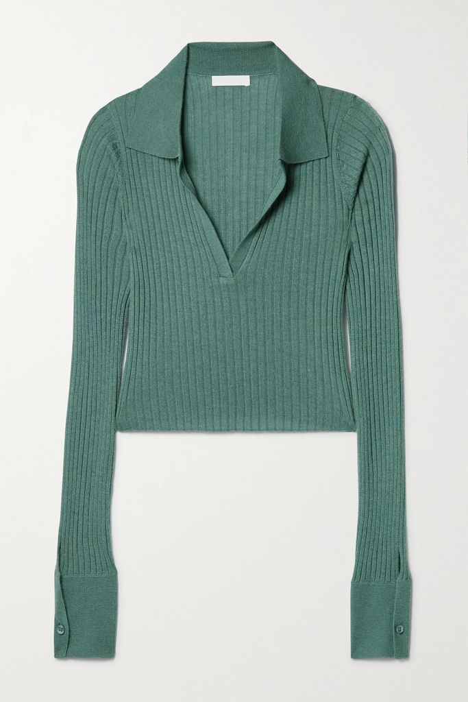 Irene Cropped Ribbed Cashmere Top - Forest green