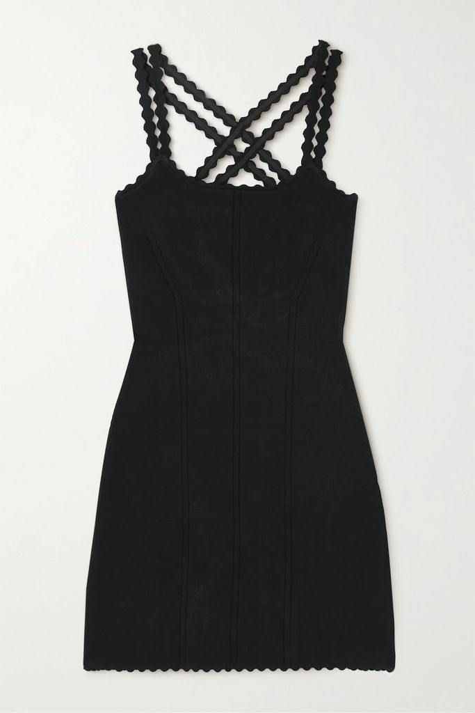Scalloped Knitted Mini Dress - Black