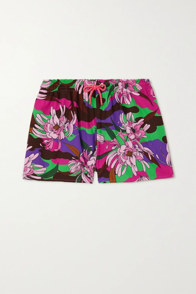 Floral-print Cotton-poplin Shorts - Purple
