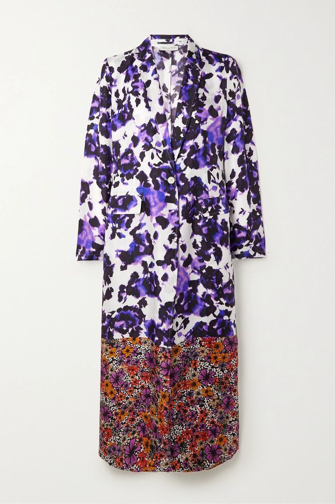 Paneled Floral-print Silk-twill Coat - Purple