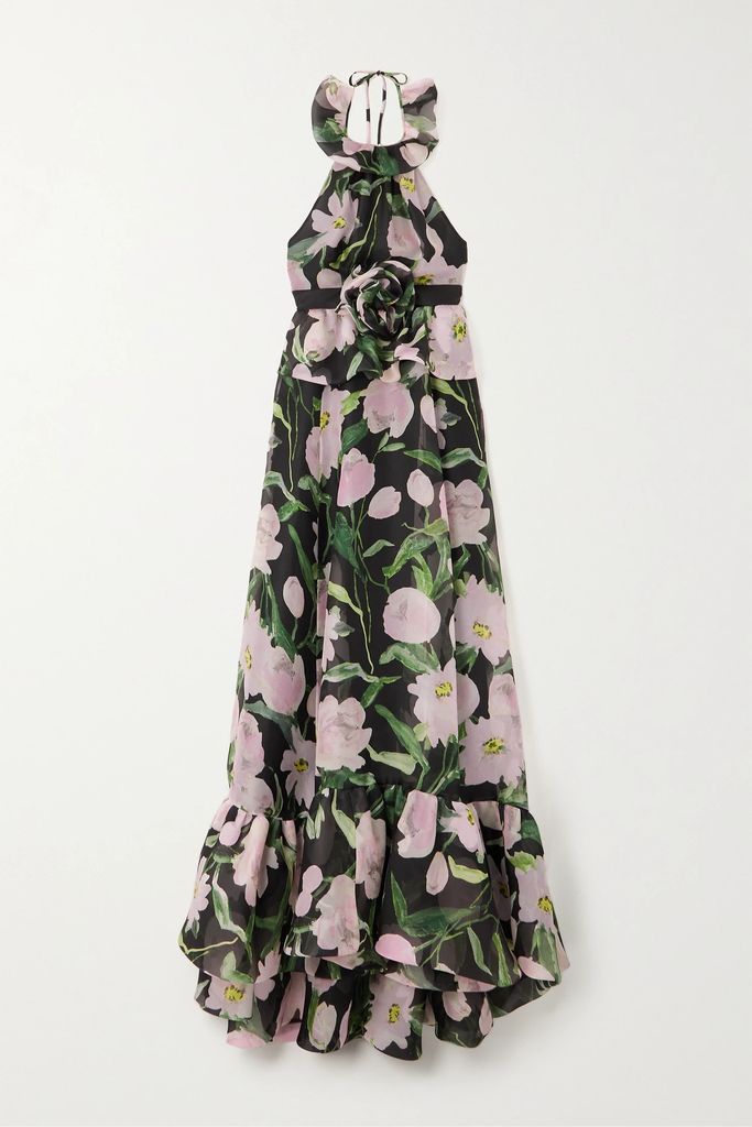 Floral-print Silk-organza Halterneck Gown - Black