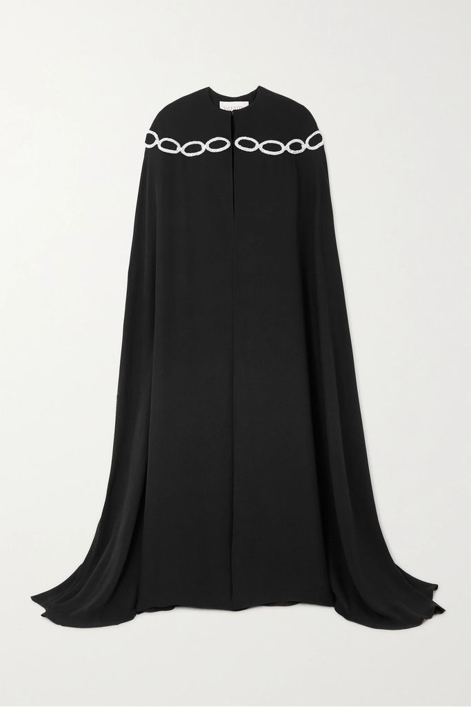 Crystal-embellished Silk-satin Cape - Black