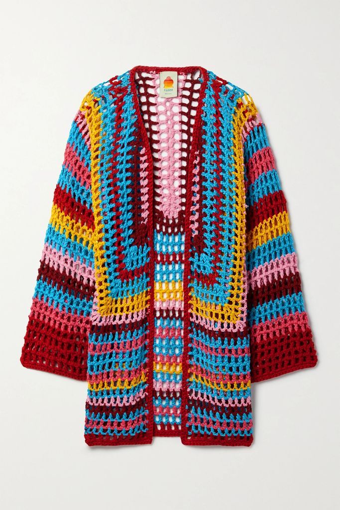 Crocheted Cotton-blend Cardigan - Red