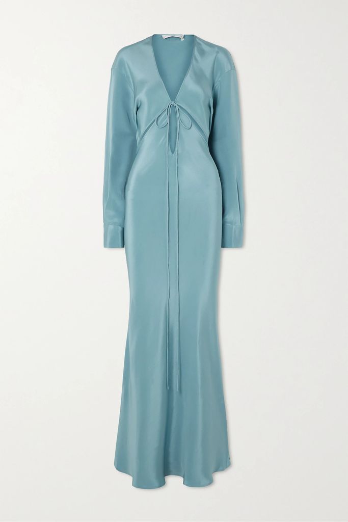Triquetra Cutout Silk Crepe De Chine Maxi Dress - Blue