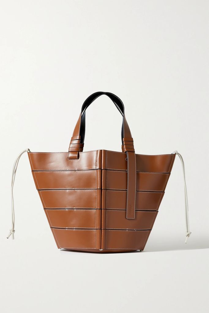 Diamond Paneled Leather Tote - Tan