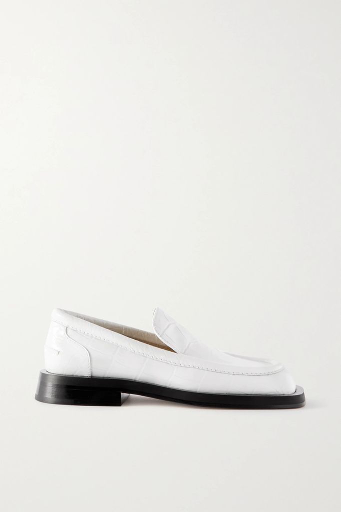 Croc-effect Leather Loafers - White