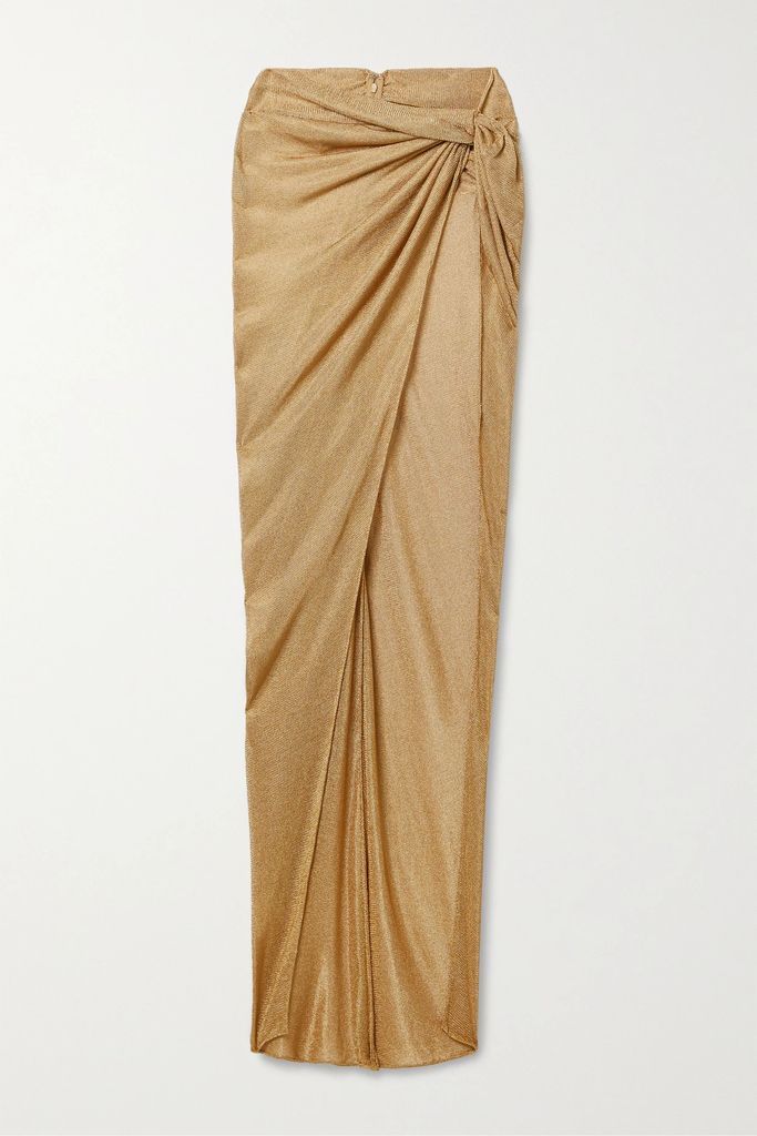 Knotted Metallic Knitted Maxi Skirt - Gold