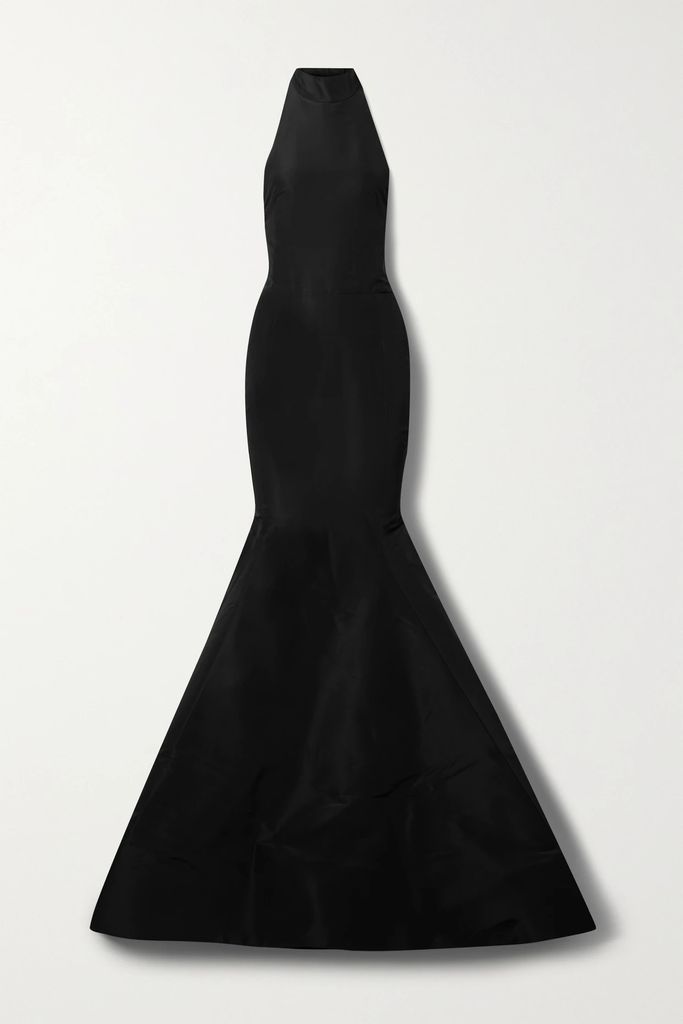 Bow-embellished Silk-faille Halterneck Gown - Black