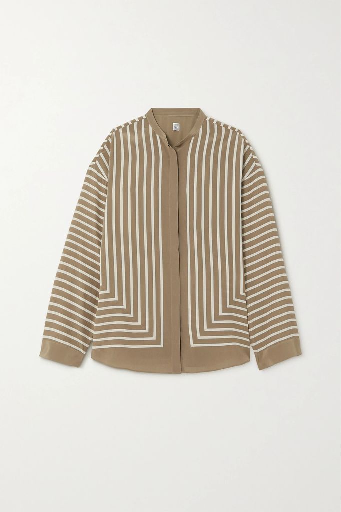 Striped Silk Blouse - Taupe