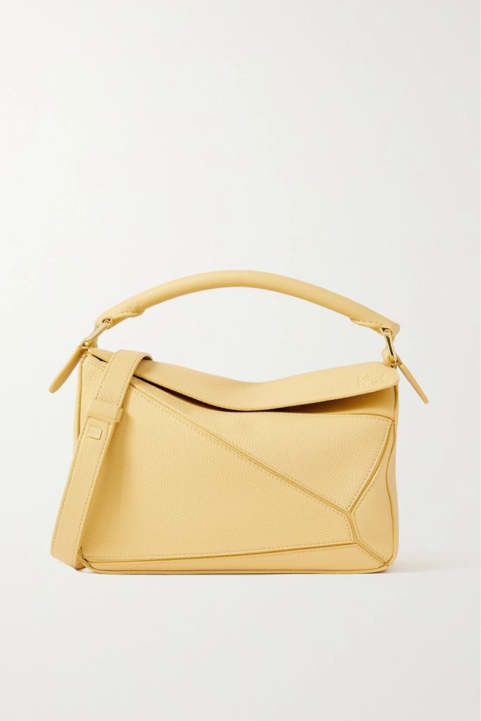 Puzzle Small Textured-leather Shoulder Bag - Pastel yellow
