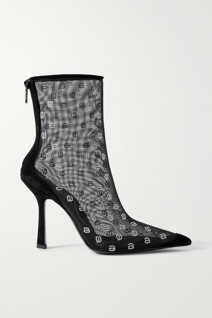 Delphine 105 Crystal-embellished Mesh Ankle Boots - Black