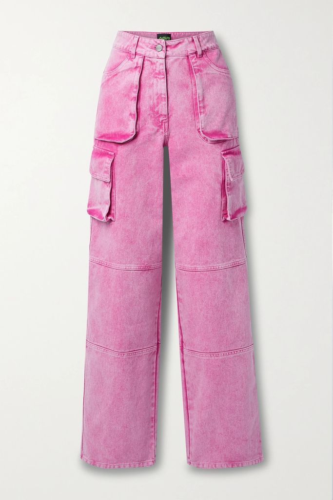 Denim Wide-leg Cargo Pants - Pink