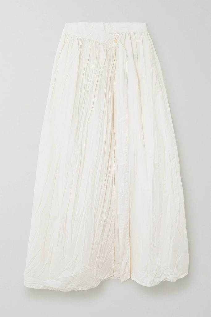 Anemone Pleated Organic Cotton-poplin Midi Wrap Skirt - White