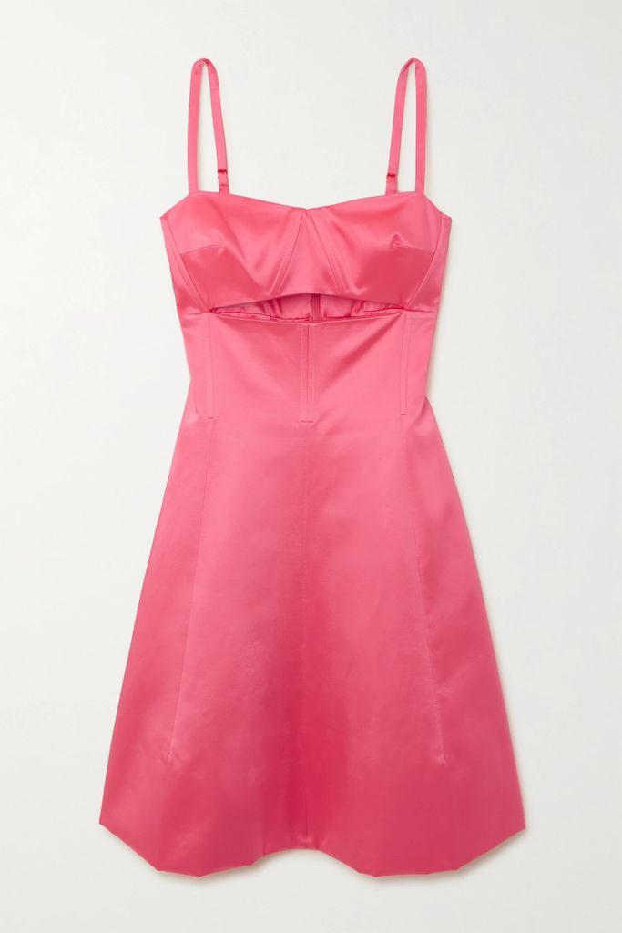 Cutout Organic Cotton-blend Satin Midi Dress - Bright pink