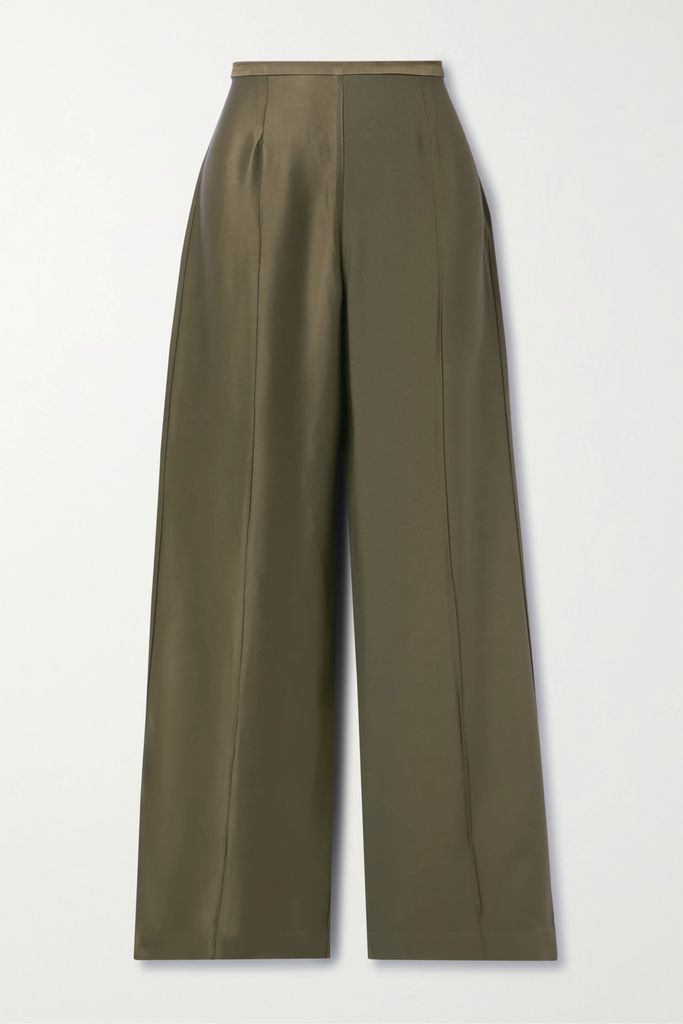 Eclipse Paneled Satin And Crepe Wide-leg Pants - Forest green