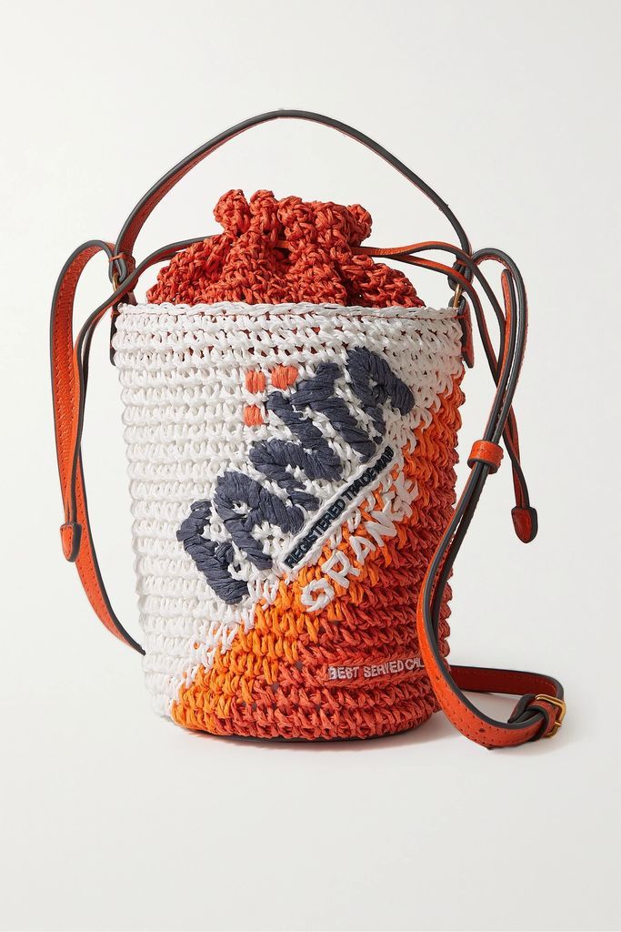Anya Brands Fanta Leather-trimmed Raffia Shoulder Bag - Orange
