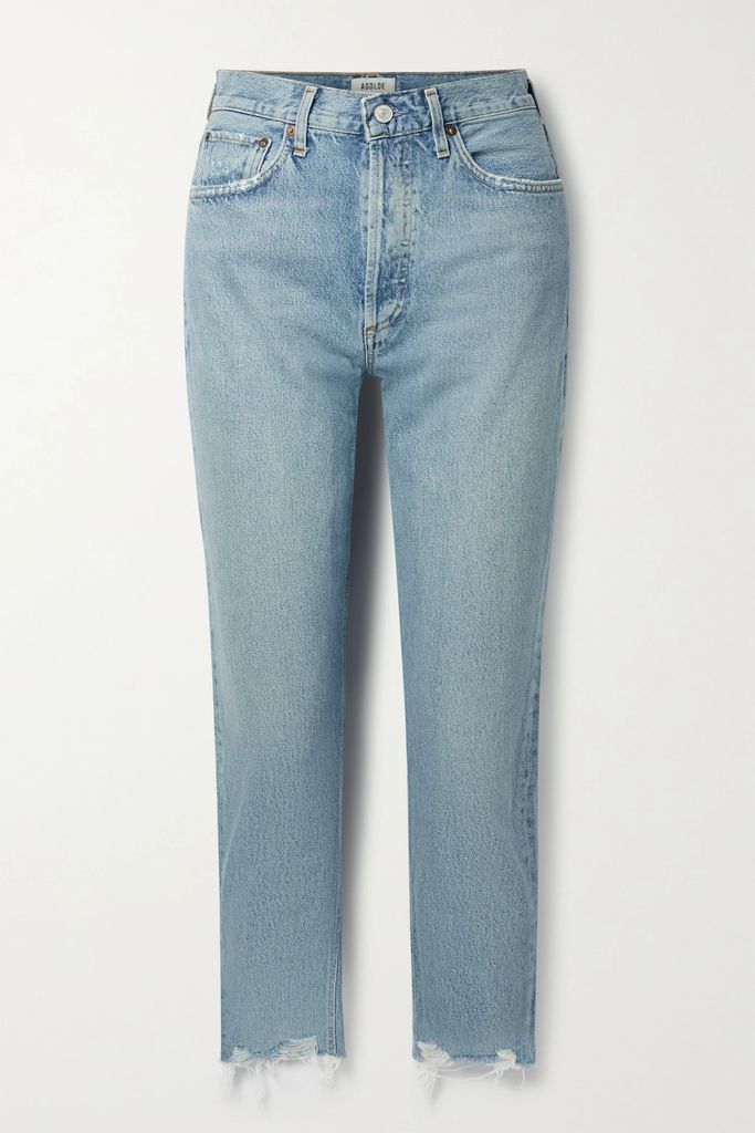 Riley Distressed Cropped High-rise Straight-leg Organic Jeans - Light denim