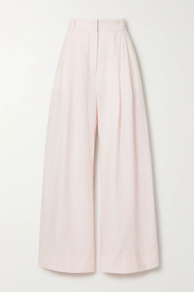 Molly Pleated Linen Wide-leg Pants - Baby pink