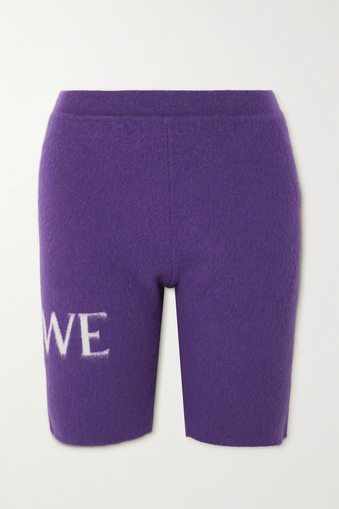 Brushed Jacquard-knit Wool-blend Shorts - Purple