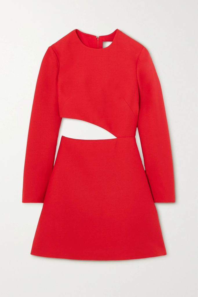 Cutout Wool And Silk-blend Mini Dress - Red