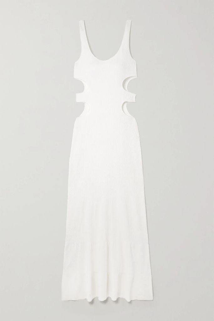 Cutout Crinkled Silk-blend Maxi Dress - White