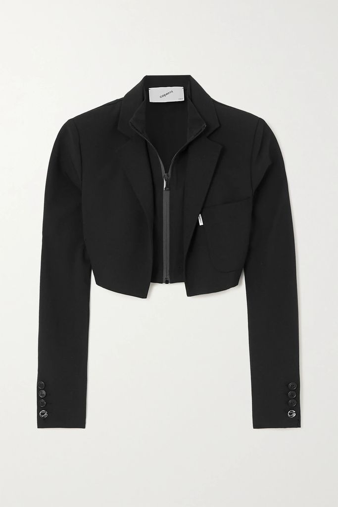 Cropped Layered Tech-jersey And Crepe Jacket - Black