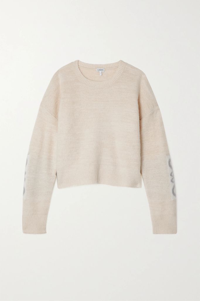 Anagram Cropped Brushed Wool Sweater - White
