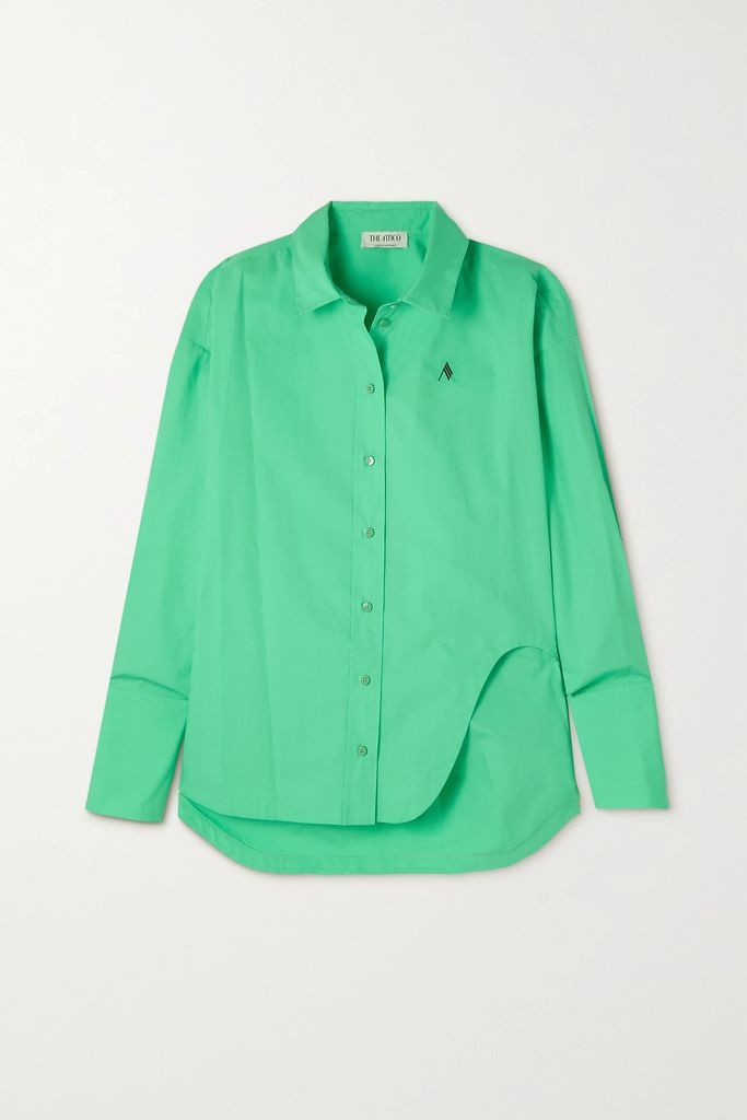Diana Oversized Asymmetric Embroidered Cotton-poplin Shirt - Mint