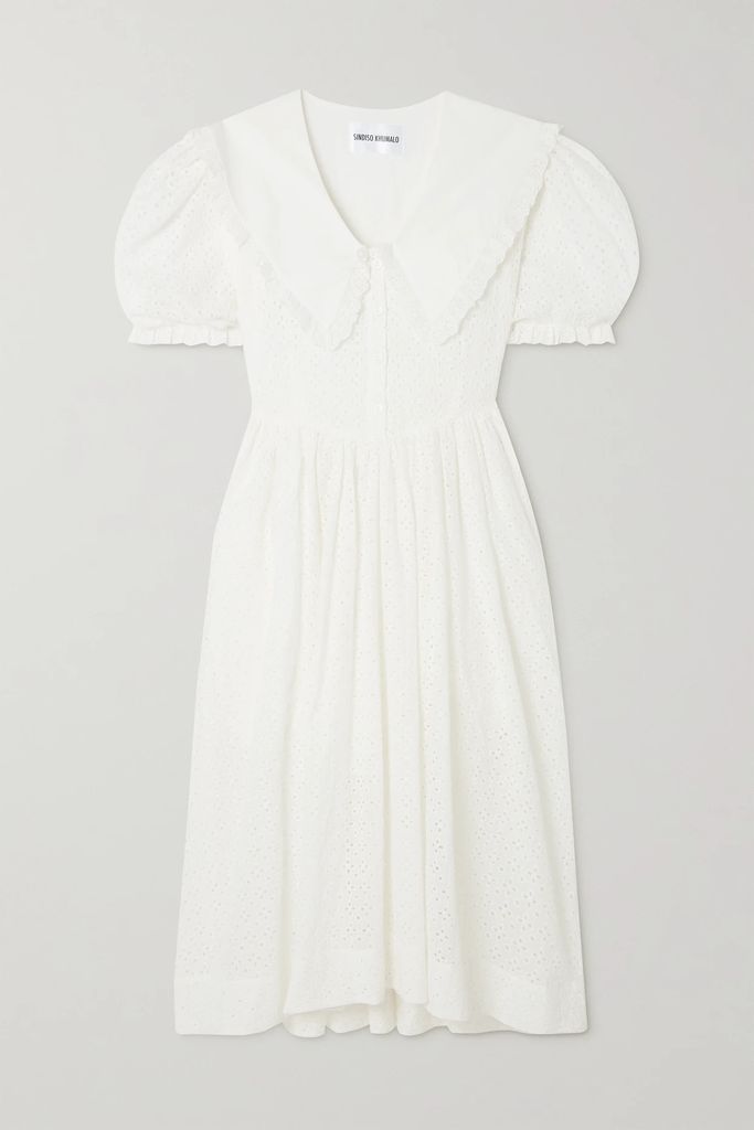 + The Vanguard + Net Sustain Ruffled Broderie Anglaise Cotton Midi Dress - White