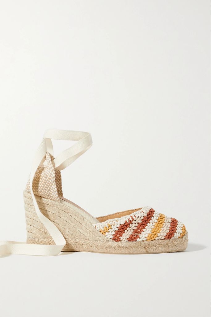 + Net Sustain Carina 80 Canvas And Crochet-knit Wedge Espadrilles - Beige