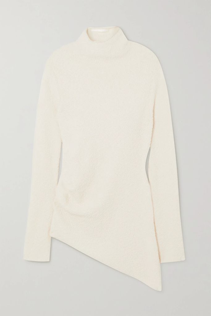 Asymmetric Ruched Merino Wool-blend Fleece Sweater - Ivory