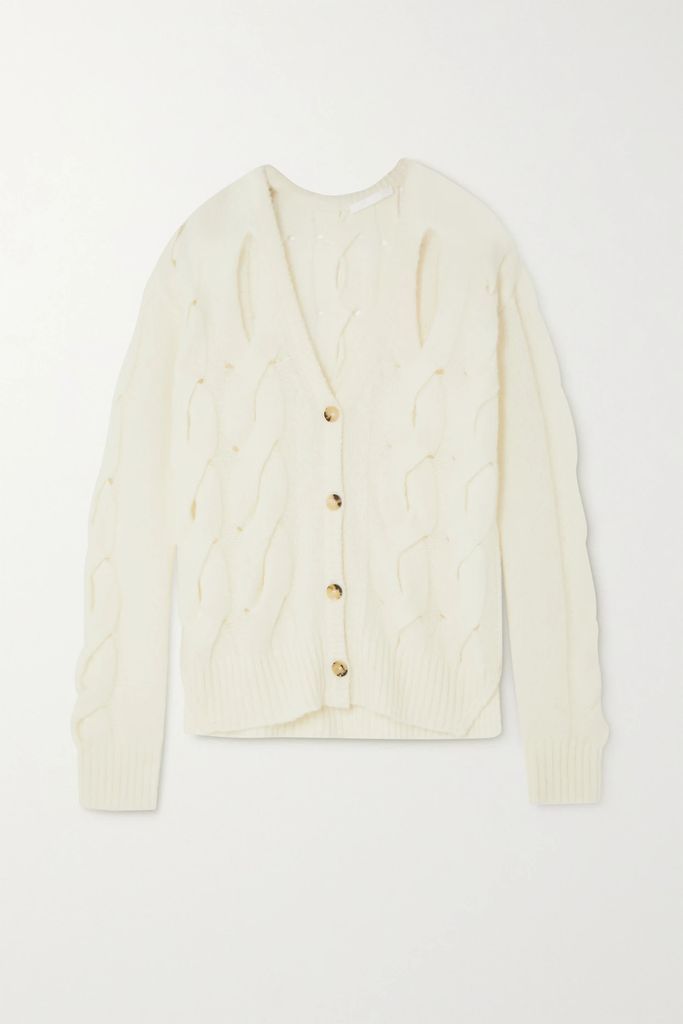 Iha Cutout Cable-knit Merino Wool-blend Cardigan - Ivory