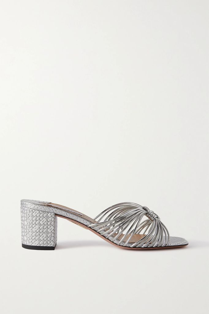 Club 50 Woven Metallic Leather Mules - Silver