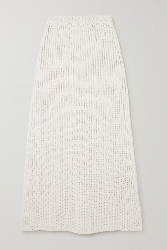 Open-knit Ribbed Cotton Maxi Skirt - White