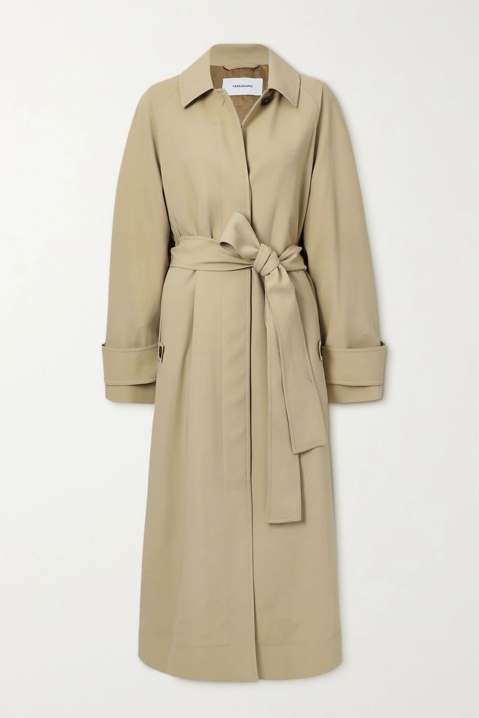 Belted Wool Trench Coat - Stone