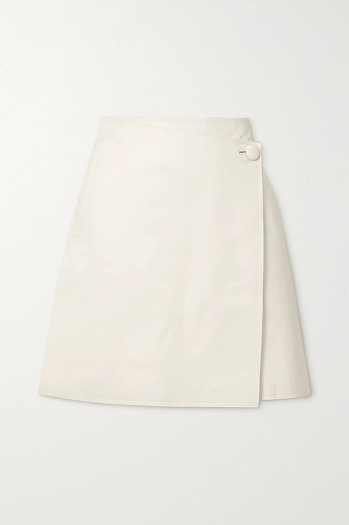 Esmaa Asymmetric Leather Mini Wrap Skirt - Off-white
