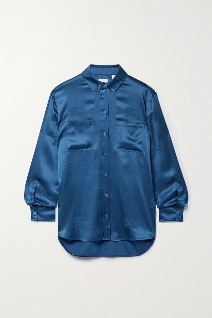 Silk-satin Jacquard Shirt - Navy