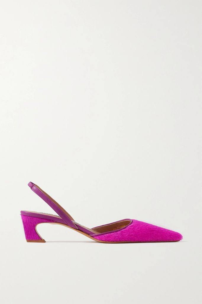 Leather-trimmed Calf Hair Slingback Pumps - Magenta
