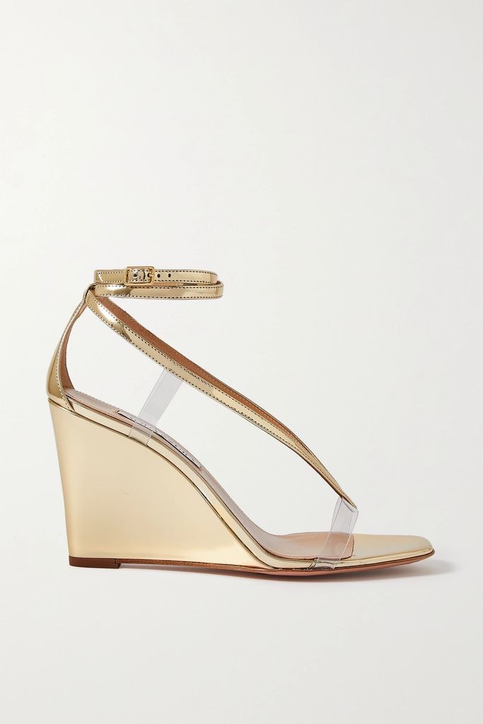 Illusions Plexi 85 Pvc-trimmed Mirrored-leather Wedge Sandals - Gold