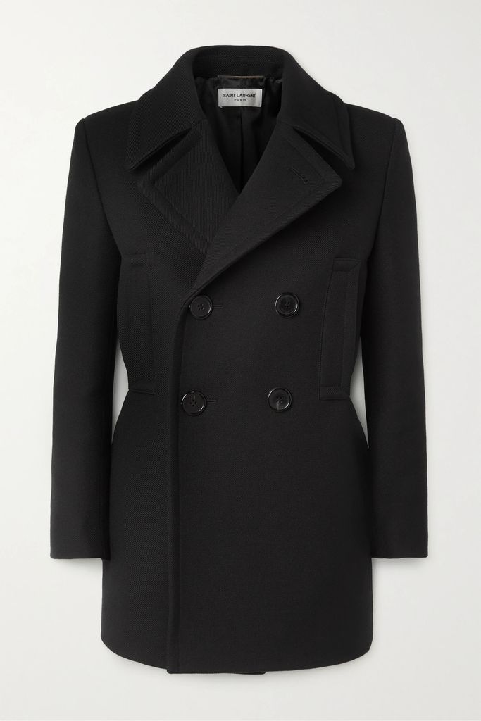Double-breasted Wool And Silk-blend Twill Coat - Black