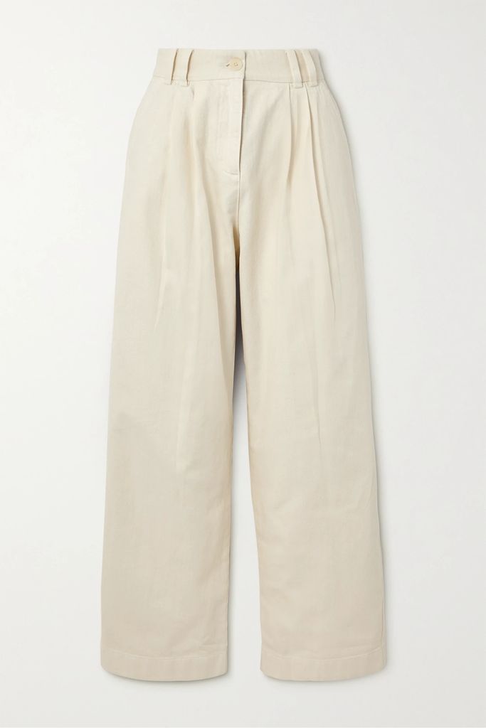 Apollo Pleated Organic Cotton And Linen-blend Wide-leg Pants - White